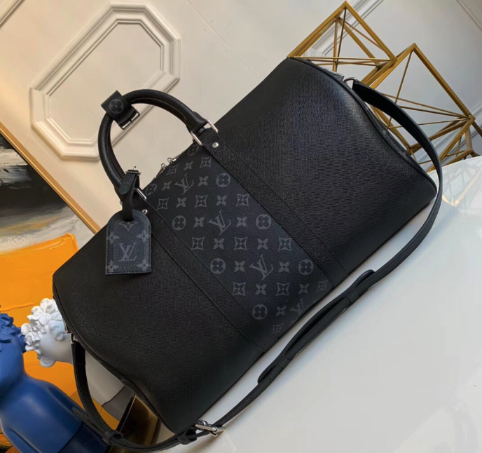 Louis Vuitton Monogram Eclipse and Black Taiga Leather Keepall